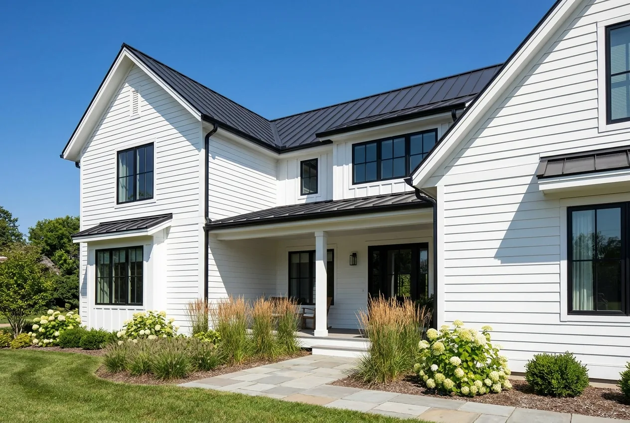 Modern farmhouse clad in James Hardie fiber cement siding